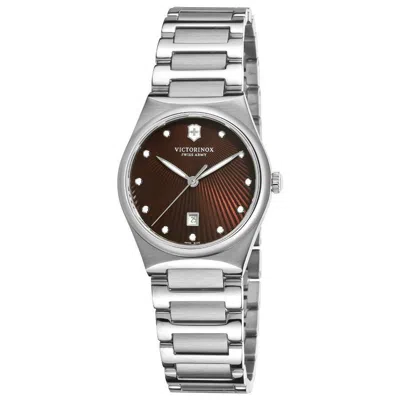 Pre-owned Swiss Military Victorinox 241522 Swiss Army Classic Victoria Womens Dress Brown Dial Date Watch