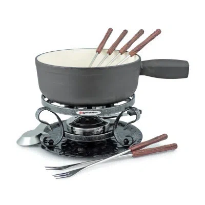 Swissmar Lugano 9 Piece Cast Iron Fondue Set In Black Matte