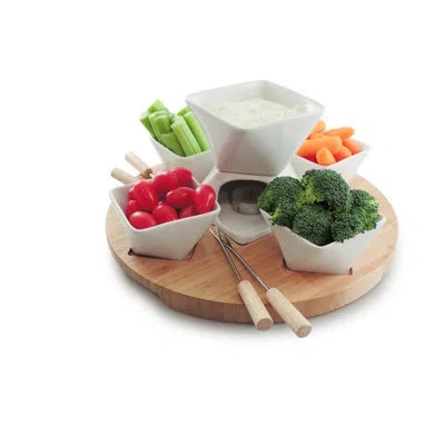 Swissmar Rubik 12 Piece Fondue Set, White W/wood Base In White,wood Base
