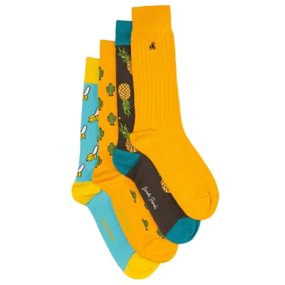 Swole Panda Men's Cactus & Banana Bamboo Sock Bundle - Four Pairs In Yellow