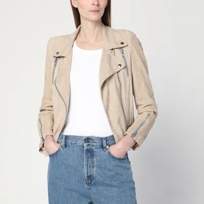 SWORD 6.6.44 BEIGE BIKER JACKET IN SUEDE LEATHER