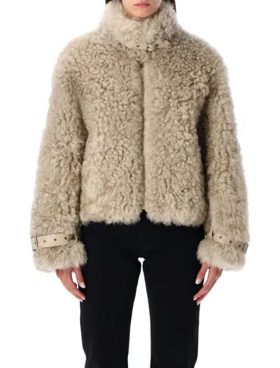 SWORD 6.6.44 BEIGE SHEARLING JACKET WITH HIGH COLLAR