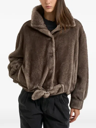 Sword 6.6.44 Faux Fur Jacket With Waist Belt In Brown