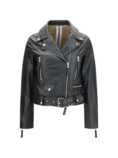 Sword 6.6.44 Belted Leather Jacket In Schwarz