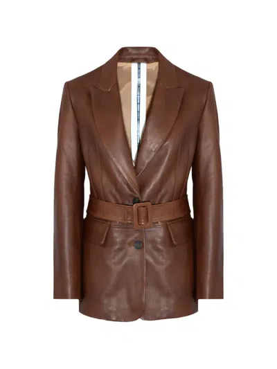 Sword 6.6.44 Belted Single-breasted Leather Blazer In Brown