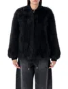 Sword 6.6.44 Sword Eco-fur Bomber Jacket With Adjustable Drawstring In Black
