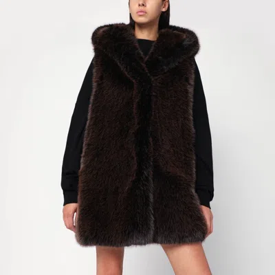 Sword 6.6.44 Brown Faux Fur Gilet With Hood