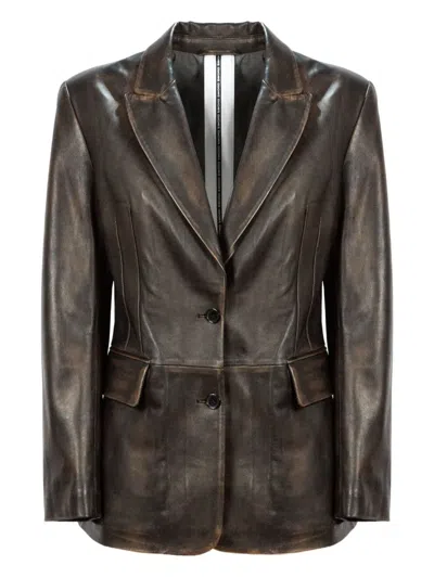 Sword 6.6.44 Button Flap-pocket Leather Jacket In Brown