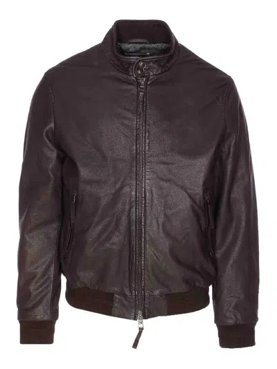 SWORD 6.6.44 CACAO LEATHER JACKET ZIP CLOSURE