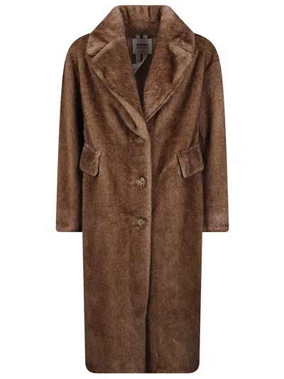Sword 6.6.44 Classic Tailored Faux Fur Coat With Notched Lapel And Flap Pockets In Brown