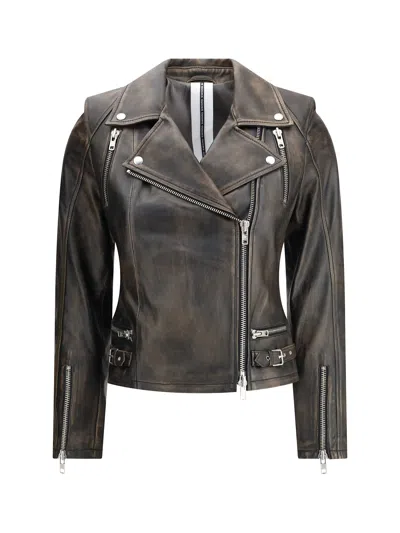 SWORD 6.6.44 CROPPED LEATHER BIKER JACKET