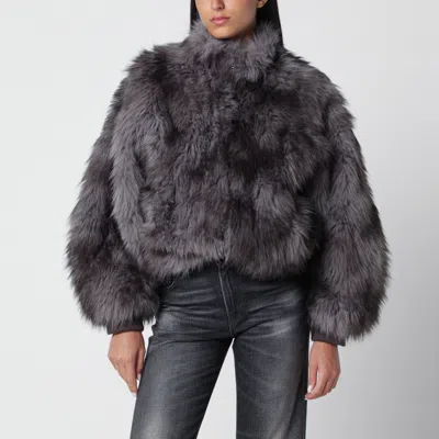 Sword 6.6.44 Sword 6644 Cropped Shaded Grey Faux Fur Jacket In Gray