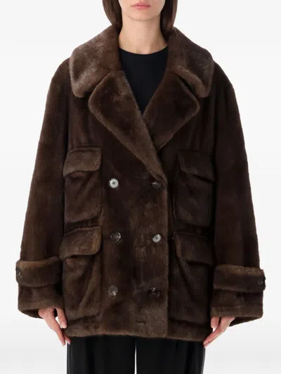 Sword 6.6.44 Double-breasted Faux-fur Coat In Brown