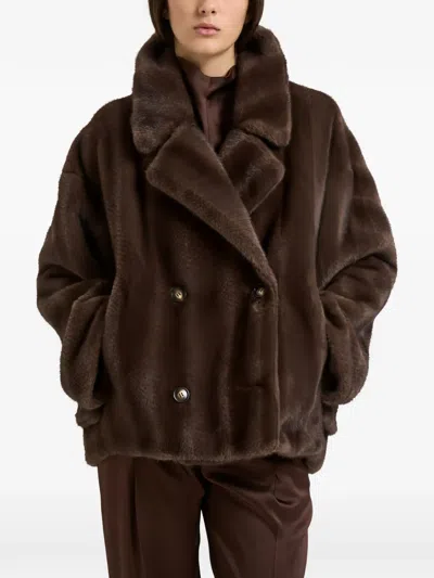 Sword 6.6.44 Double-breasted Faux-fur Jacket In Brown