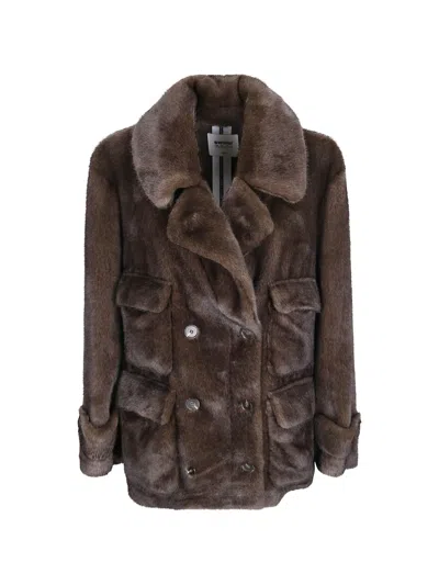 Sword 6.6.44 Double-breasted Faux-fur Jacket In Brown