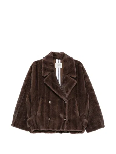 Sword 6.6.44 Double-breasted Faux-fur Jacket In Brown
