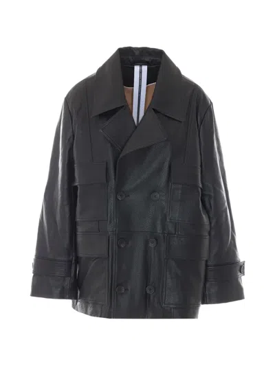 Sword 6.6.44 Double-breasted Leather Jacket In Black