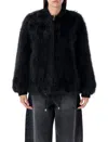 Sword 6.6.44 Sword Eco-fur Bomber Jacket With Adjustable Drawstring In Black