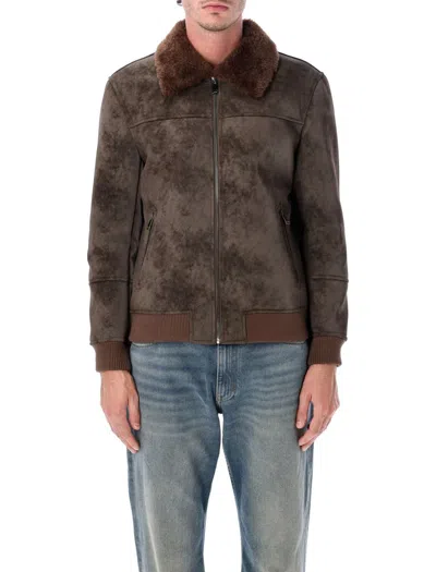 SWORD 6.6.44 S.W.O.R.D 6.6.44 ECO-LEATHER BIKER JACKET WITH SHEARLING COLLAR