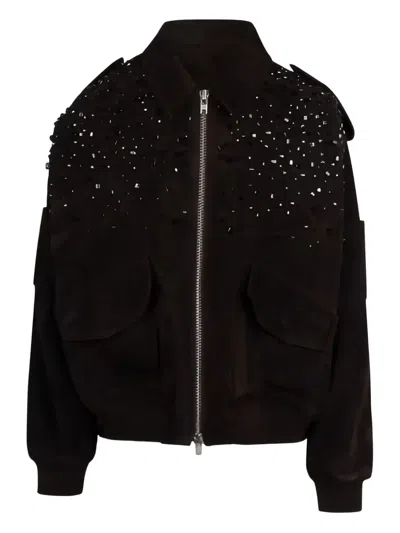 Sword 6.6.44 Embellished Leather Jacket In Brown