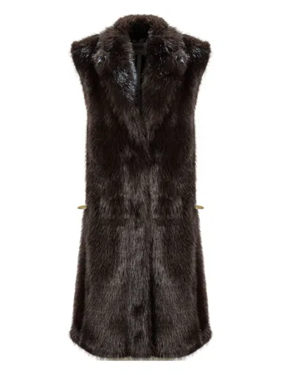 Sword 6.6.44 Faux-fur Long Gilet In Brown