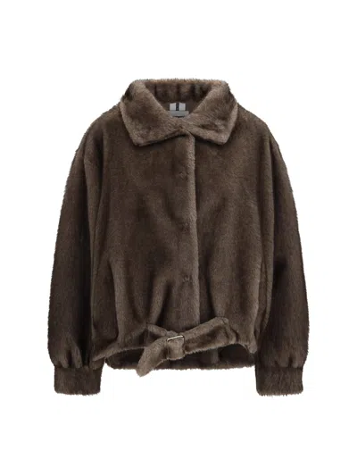 Sword 6.6.44 Faux Fur With Waist Belt Jacket In Brown