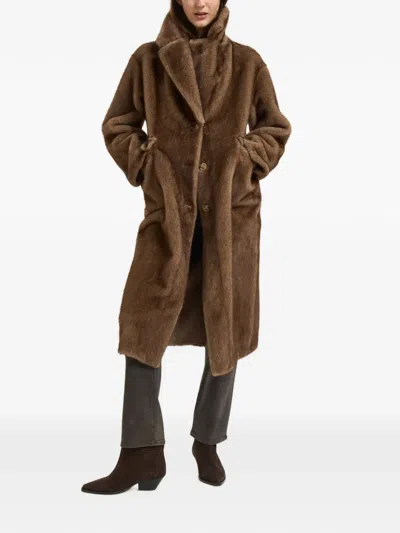 Sword 6.6.44 Faux-fur Single-breasted Coat In Brown