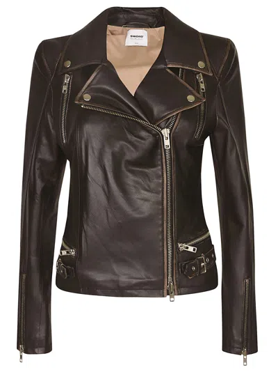 Sword 6.6.44 Fitted Cropped Biker Jacket In Caffe