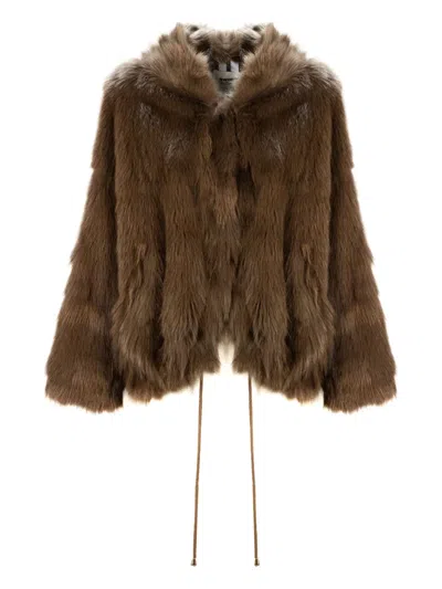 Sword 6.6.44 Hooded Faux-fur Jacket In Brown