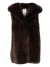 Sword 6.6.44 Sword Brown Faux Fur Gilet With Hood In Brown