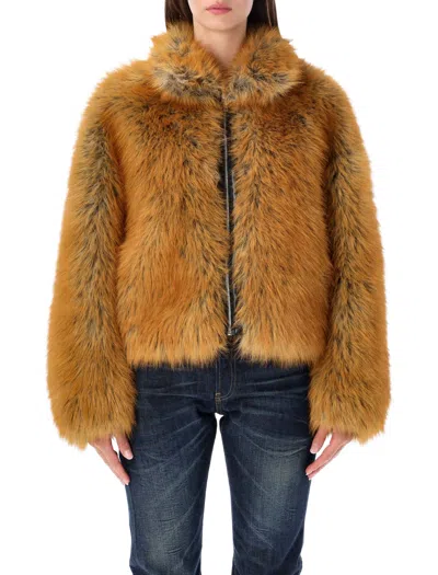 Sword 6.6.44 Jacket Eco Faux High-collar Cropped Faux Fur Jacket In Brown