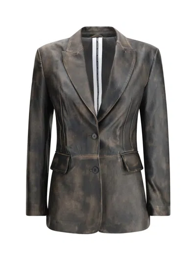 Sword 6.6.44 Single-breasted Leather Blazer In Brown