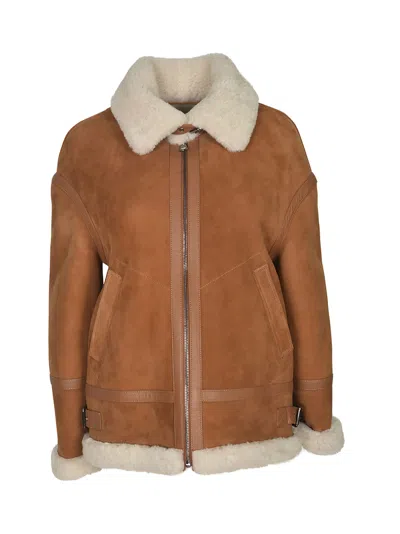 Sword 6.6.44 Lamb Skin Zip Jacket In Ginger/white