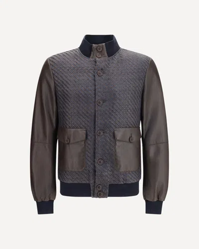 Sword 6.6.44 Woven Pocket Leather Bomber Jacket In Brown