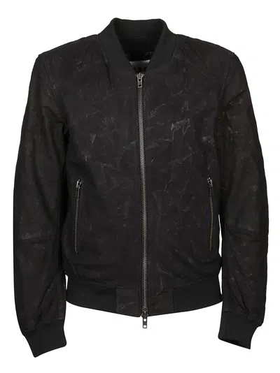 Sword 6.6.44 Leather Textured Bomber Jacket In Black