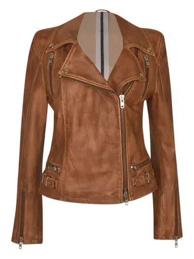 Sword 6.6.44 Leather Zip-fastening Jacket In Brown