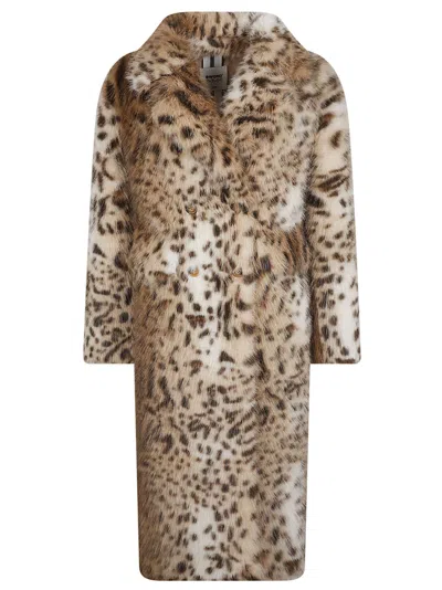 Sword 6.6.44 Leopard-patterned Faux Fur Coat With Classic Collar In Animal Print