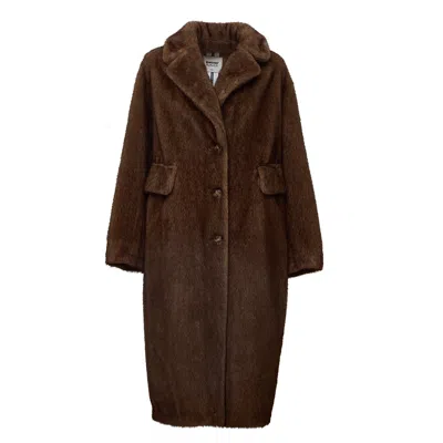 Sword 6.6.44 Notched Lapel Long Faux Fur Coat In Brown