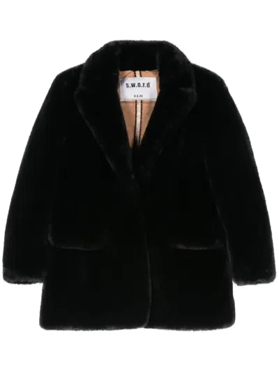 Sword 6.6.44 Notched-lapels Faux-fur Jacket In Black