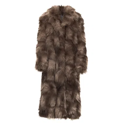 Sword 6.6.44 Plush Hook Closure Long Faux Fur Coat In Black