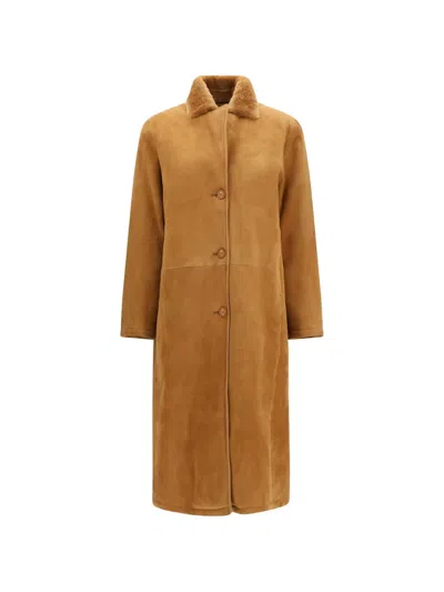 Sword 6.6.44 Shearling-collar Leather Coat In Brown