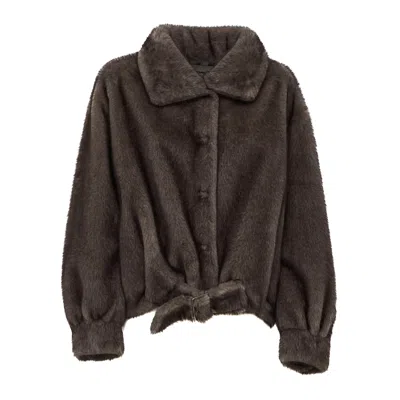 Sword 6.6.44 Short Collared Belted Fake Fur Jacket In Brown