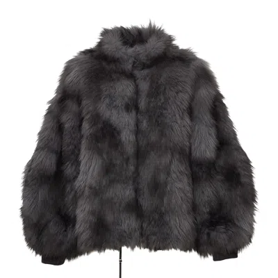 Sword 6.6.44 Short Zip Drawstring Fake Fur Jacket In Grey