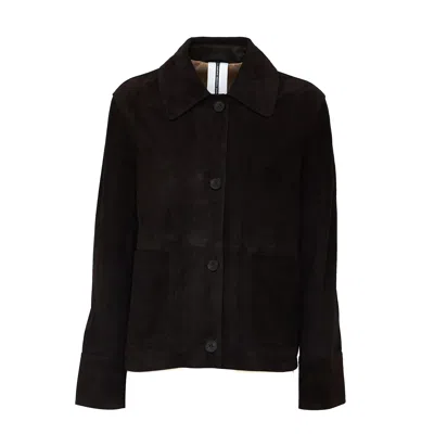 Sword 6.6.44 Soft Suede Leather Boxy Shirt Jacket In Black