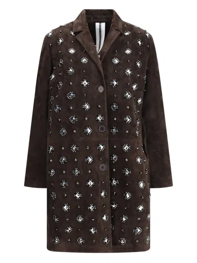 SWORD 6.6.44 STONE BUTTONED LEATHER COAT