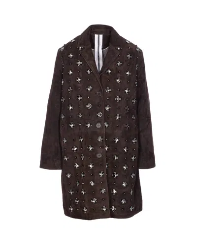 SWORD 6.6.44 SUEDE COAT WITH JEWELS APPLICATIONS