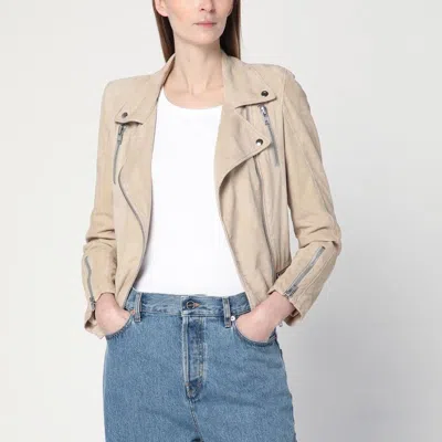 SWORD 6.6.44 SWORD  BEIGE BIKER JACKET IN SUEDE LEATHER