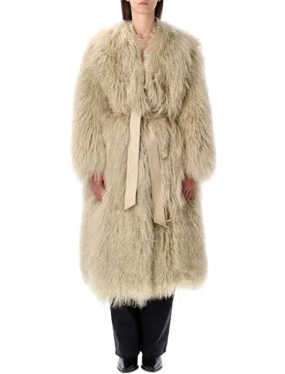 Sword 6.6.44 Sword Belted Fur Coat In Beige
