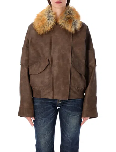 Sword 6.6.44 Sword Bomber Leather Eco Fur In Brown