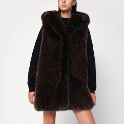 SWORD 6.6.44 SWORD BROWN FAUX FUR GILET WITH HOOD